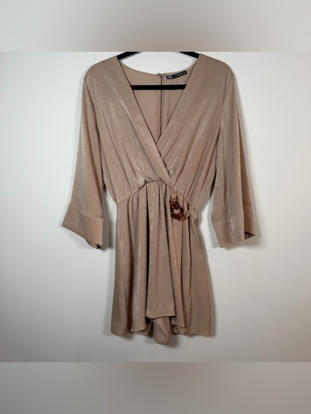 ZARA Satin-Effect Nude Beige  Flowy Romper Size S